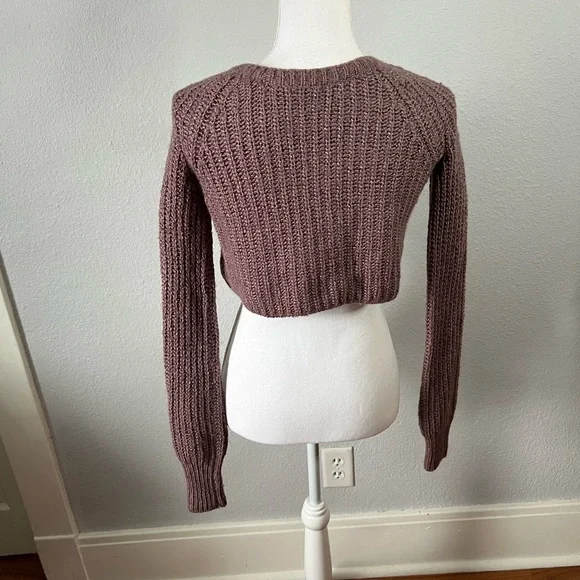 Kimchi Blue Purple Long Sleeve Cable Knit Flowy Cropped Sweater - Picture 4 of 6